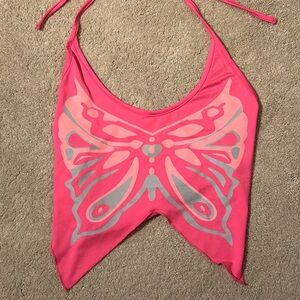 Pink Butterfly Halter Top